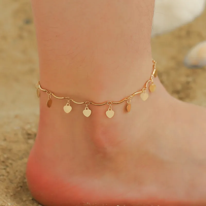 Women's Fashion Simple Glossy Hearts Tassel Anklet