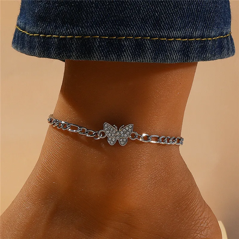 Women Fashion Rhinestones Butterfly Chain Anklet