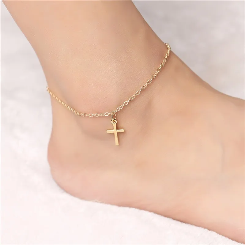 Women's Fashion Simple Alloy Cross Pendant Chain Anklet