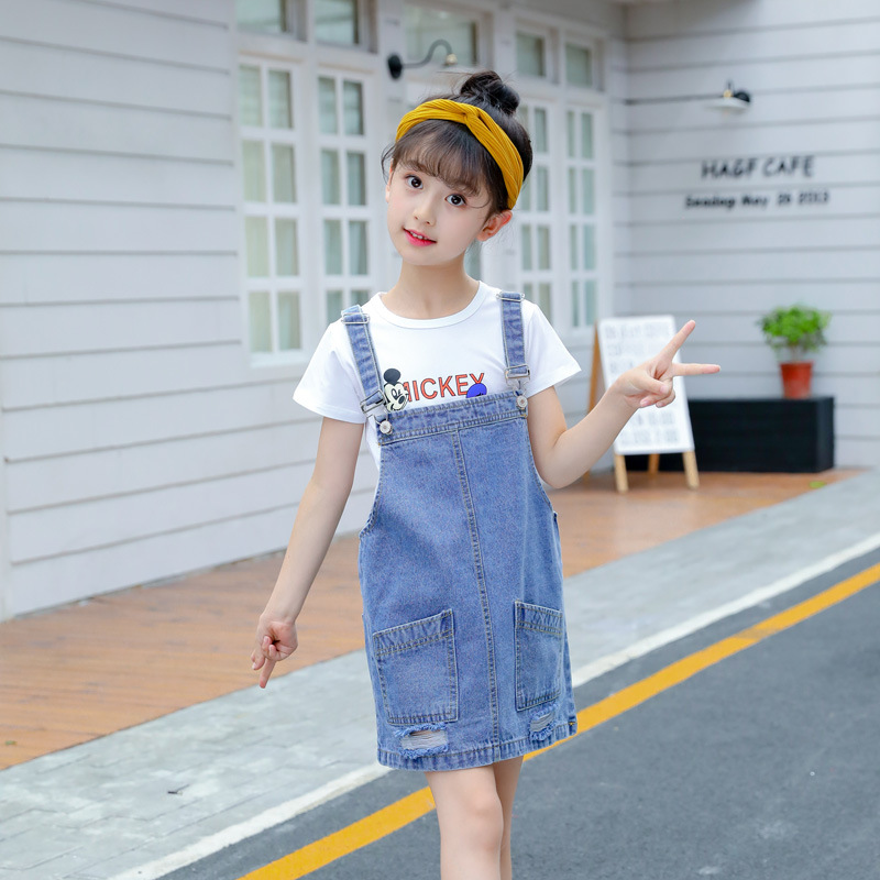Girls Summer New Korean Version of Denim Suspender Skirt Baby Girl Western  Style Dress Denim Skirt 7-12y Summer - AliExpress