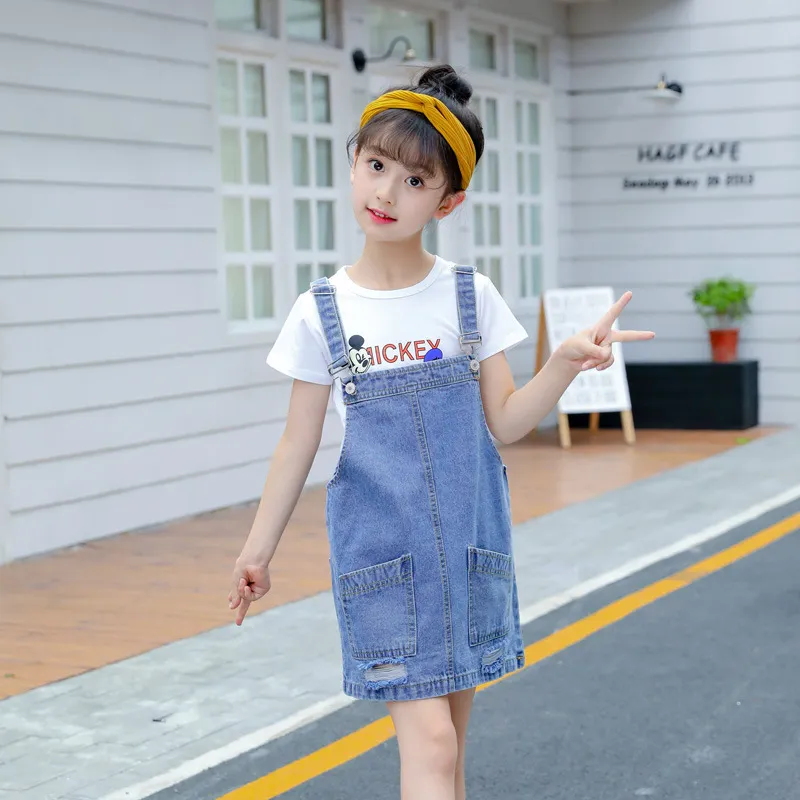 Children Kids Baby Fashion Girls Sleeveless Denim Suspender Dress Solid Casual Cotton