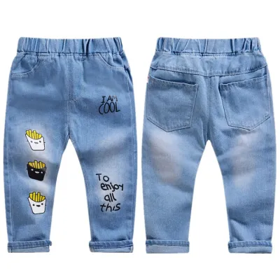 Children Kids Baby Fashion Girls Casual Basic Cute Floral Abstract Denim Pants