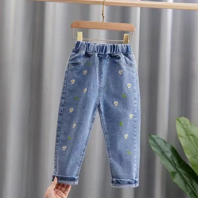 Children Kids Baby Fashion Girls Casual Basic Cute Animal Print Denim Jeans