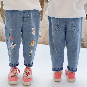 Children Kids Baby Fashion Girls Casual Basic Cute Animal Print Denim Jeans