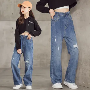 Children Kids Baby Fashion Girls Casual Basic Loose Fit Denim Pants