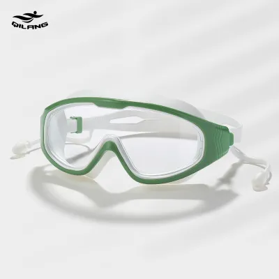 Unisex Fashion High-Definition Anti-Fog Large Frame Adjustable One-Piece Earplugs Swimming Glasses