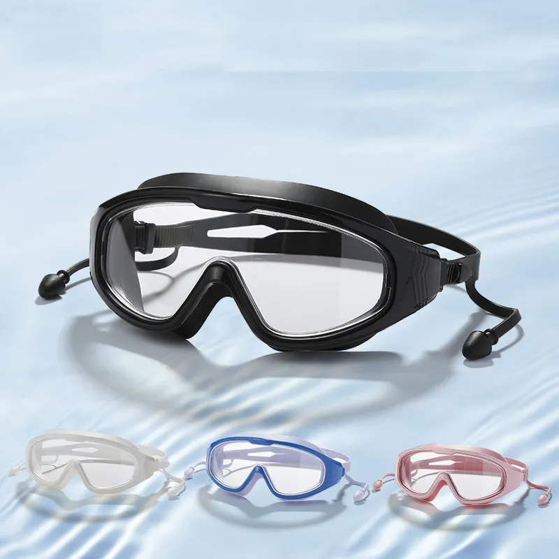 Unisex Fashion High-Definition Anti-Fog Large Frame Adjustable One-Piece Earplugs Swimming Glasses