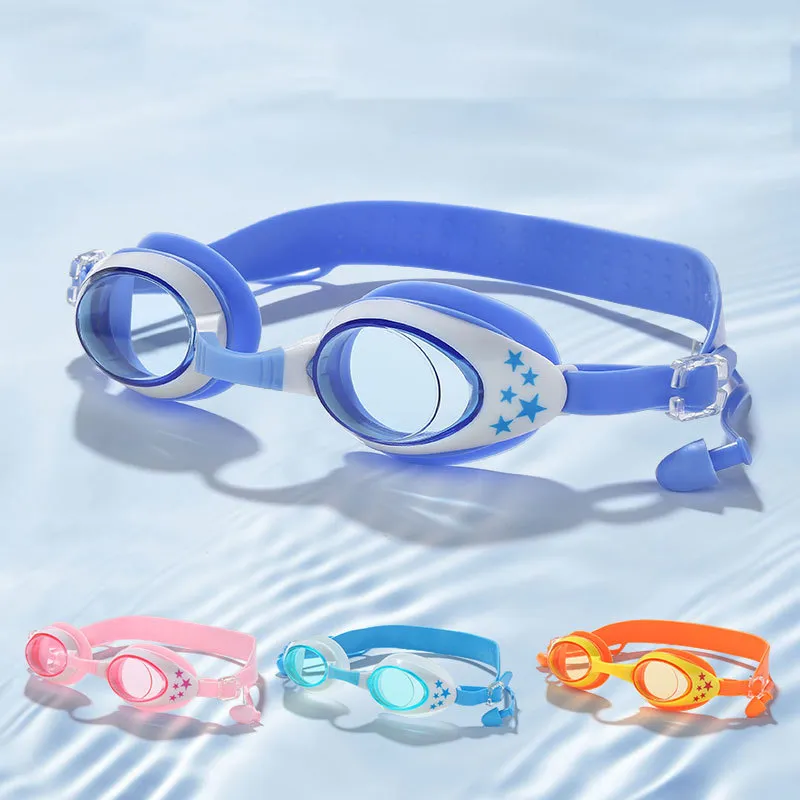 Children's HD Waterproof Anti-Fog One-Piece Swimming Goggles with Earplugs