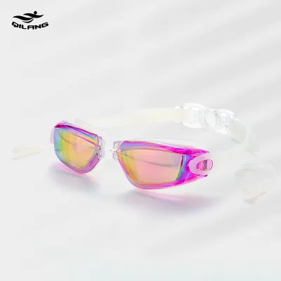 Unisex Fashion One-Piece Earplugs Waterproof Anti-Fog Plating Flat Swimming Glasses