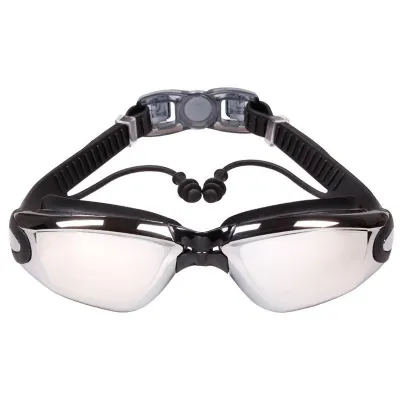 Unisex Fashion One-Piece Earplugs Waterproof Anti-Fog Plating Flat Swimming Glasses