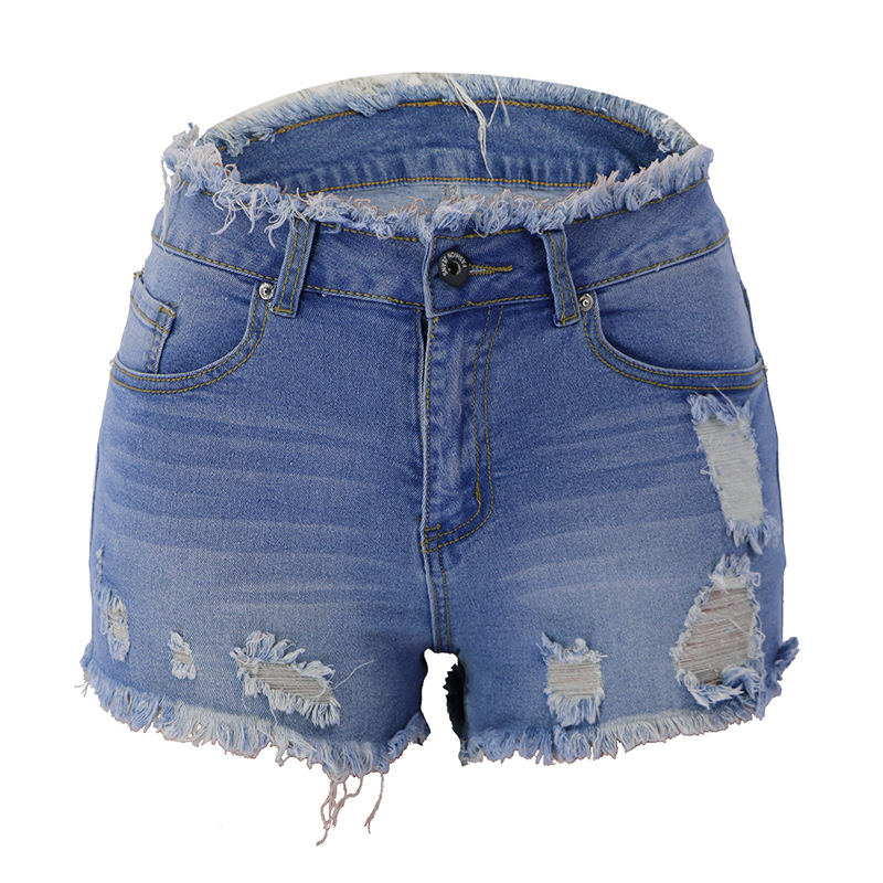 Wholesale Women Casual Ripped Zipper Tassel Mid-Waist Denim