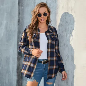 Women Casual Long Sleeve Plaid Button Shacket