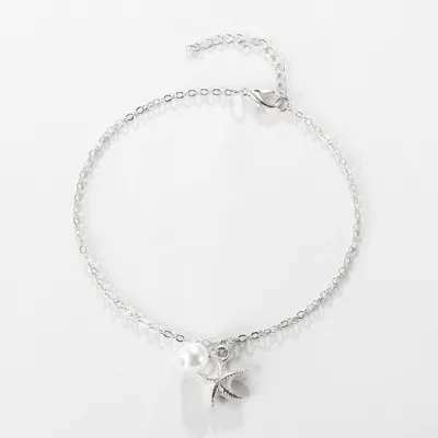 Women's Fashion Simple Geometric Starfish Imitation Pearls Chain Anklet