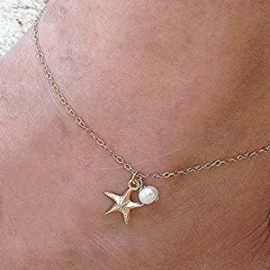 Women's Fashion Simple Geometric Starfish Imitation Pearls Chain Anklet