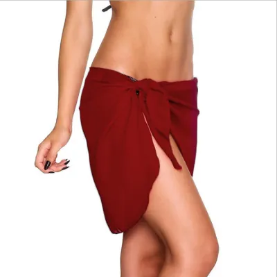 Women Fashion Solid Color Mesh Lace Up Swimsuit Cover Up Skirt