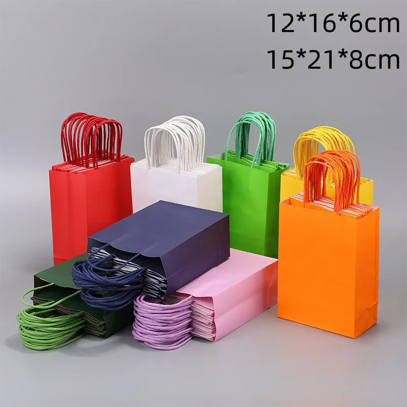 Candy Color Kraft Paper Storage Packaging Bag Garment Accessories Shopping Bags