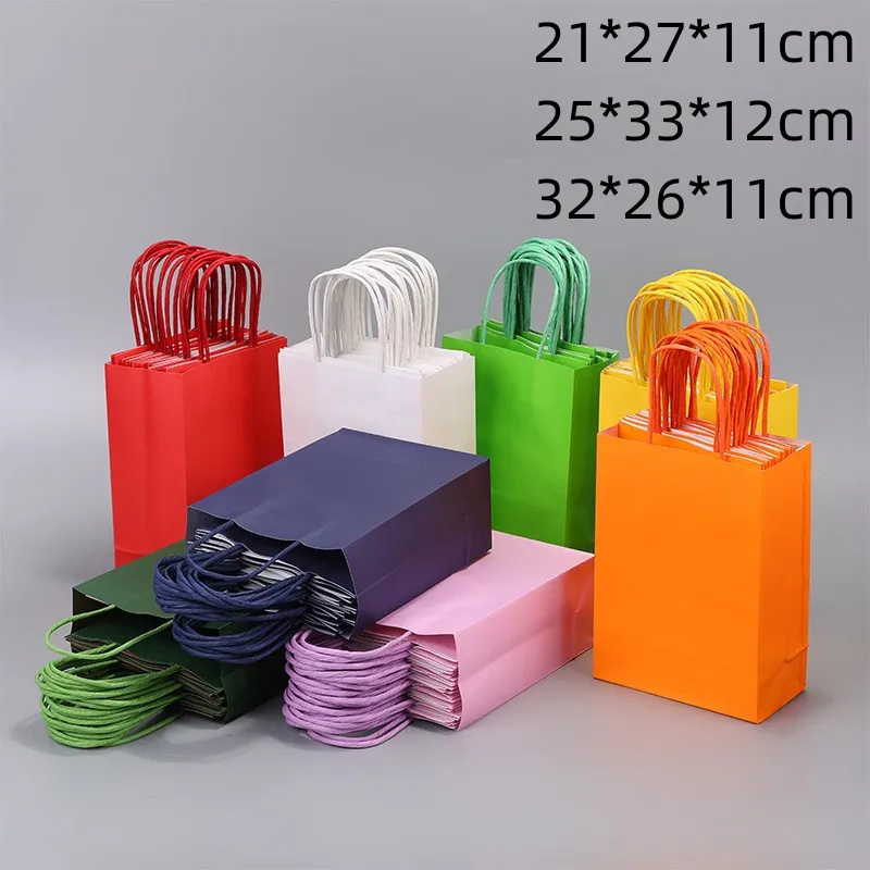 Rectangular Candy Color Kraft Paper Shopping Bag with Handle Storage Packaging for Garments