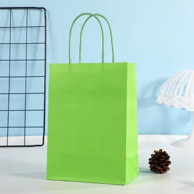 Rectangular Candy Color Kraft Paper Shopping Bag with Handle Storage Packaging for Garments