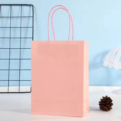 Rectangular Candy Color Kraft Paper Shopping Bag with Handle Storage Packaging for Garments