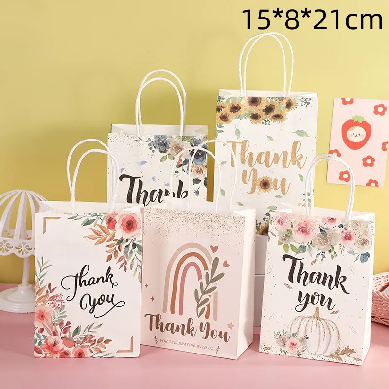 Cartoon Floral White Leather Storage Packaging Shopping Tote Bag Garment Accessories