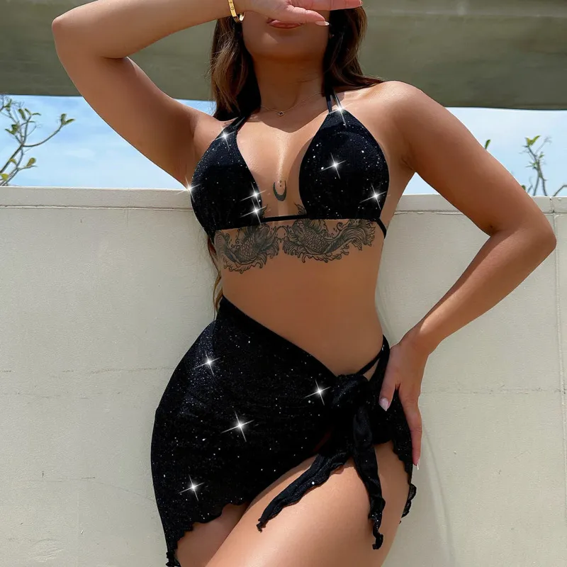 Women Sexy Halter Neck Top Strap Short Skirt Bikini Swimsuit Set