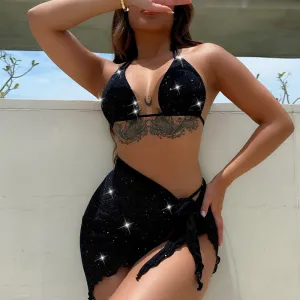 Women Sexy Halter Neck Top Strap Short Skirt Bikini Swimsuit Set