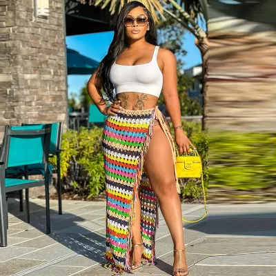Women Fashion Sexy Handmade Crochet Tassel Tie Casual Beach Skirt Cover Up