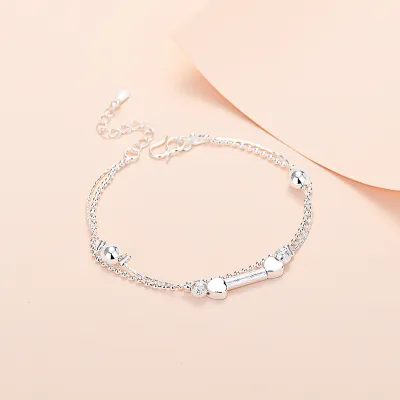 Women Fashion Simple Heart Double Layer Bracelet