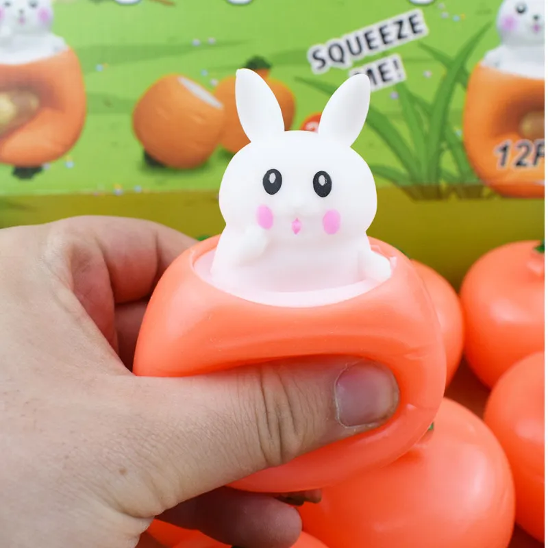 Creative Rabbit Carrot Cup Pinch Music Squeeze Vent Stress Relief Toy for Kids