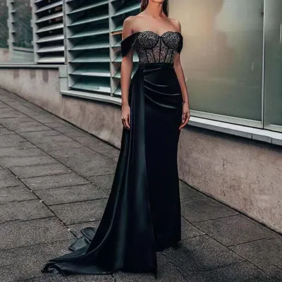 Women Sexy Lace Stitching Urban Style Evening Dress