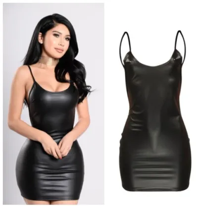 Women Sexy Patent Leather Hollow Chain One-Piece Bodysuit Lingerie