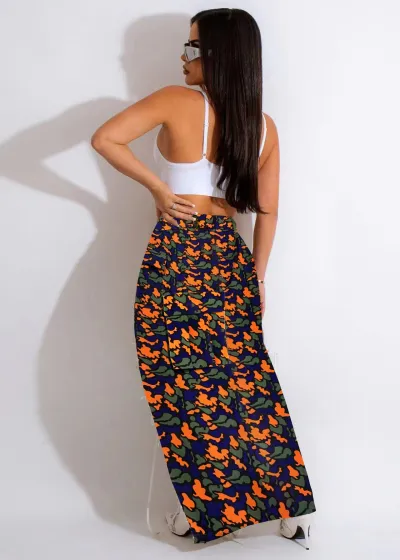 Women Fashion Sexy Camouflage Printing Slit Denim Skirt
