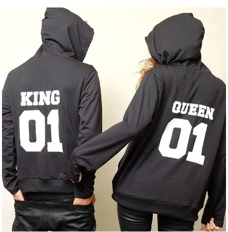 Couple Casual King 01 And Queen 01 Letter Printing Back Hoodie
