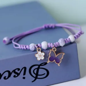 Women Fashion Flower Butterfly Beads Braided Wrap Bracelet