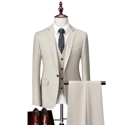 Men Fashion Classic Slim Fit Solid Plus Size Three-Piece Suit Set