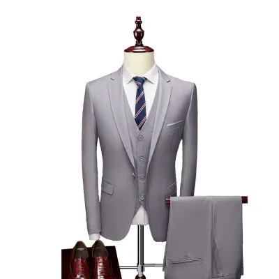 Men Fashion Classic Slim Fit Solid Plus Size Three-Piece Suit Set