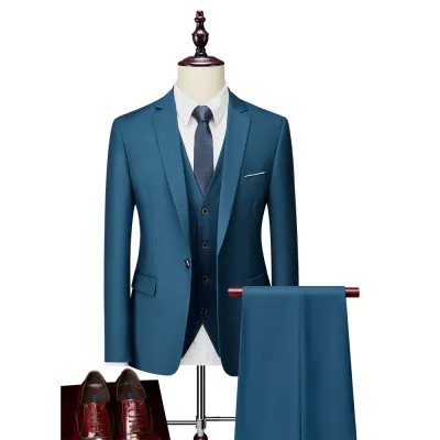 Men Fashion Classic Slim Fit Solid Plus Size Three-Piece Suit Set