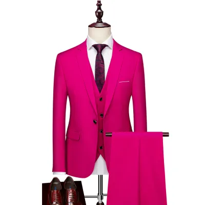 Men Fashion Classic Slim Fit Solid Plus Size Three-Piece Suit Set