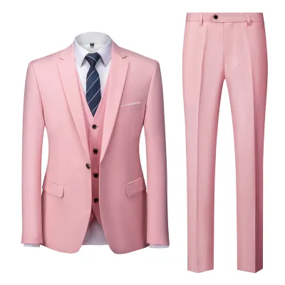 Men Fashion Classic Slim Fit Solid Plus Size Three-Piece Suit Set