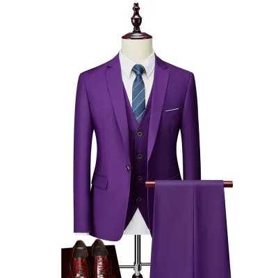Men Fashion Classic Slim Fit Solid Plus Size Three-Piece Suit Set