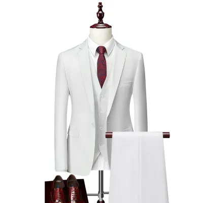 Men Fashion Classic Slim Fit Solid Plus Size Three-Piece Suit Set