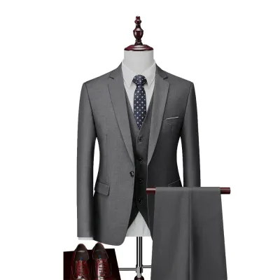 Men Fashion Classic Slim Fit Solid Plus Size Three-Piece Suit Set