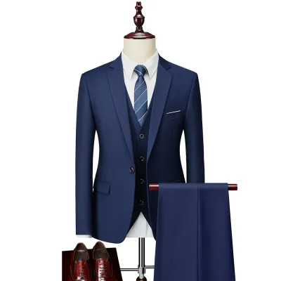 Men Fashion Classic Slim Fit Solid Plus Size Three-Piece Suit Set