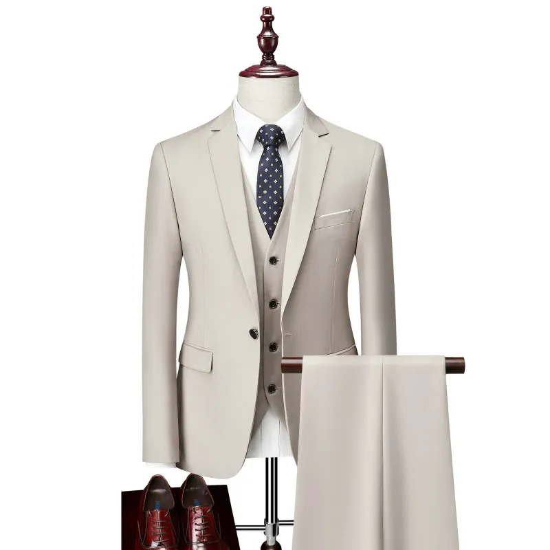 Men Fashion Classic Slim Fit Solid Plus Size Three-Piece Suit Set