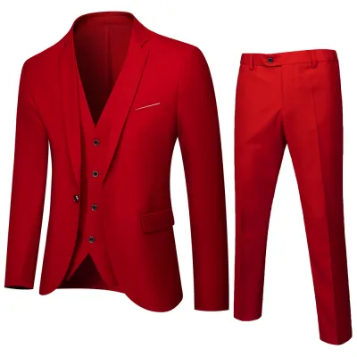 Men Fashion Slim Fit Solid Plus Size Three-Piece Wedding Suit Set