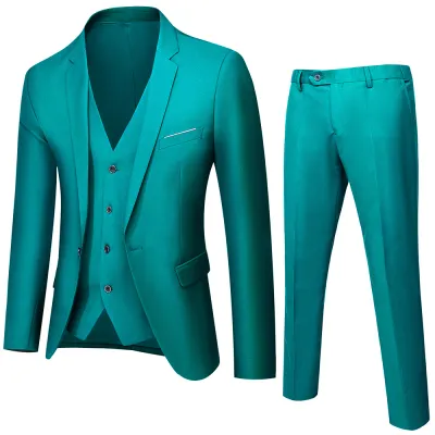 Men Fashion Slim Fit Solid Plus Size Three-Piece Wedding Suit Set