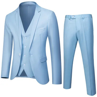 Men Fashion Slim Fit Solid Plus Size Three-Piece Wedding Suit Set