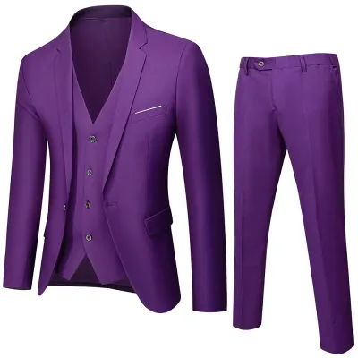 Men Fashion Slim Fit Solid Plus Size Three-Piece Wedding Suit Set
