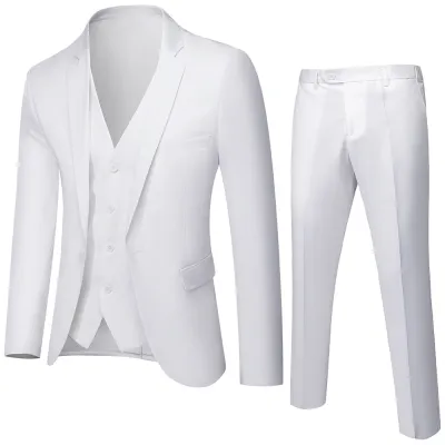 Men Fashion Slim Fit Solid Plus Size Three-Piece Wedding Suit Set