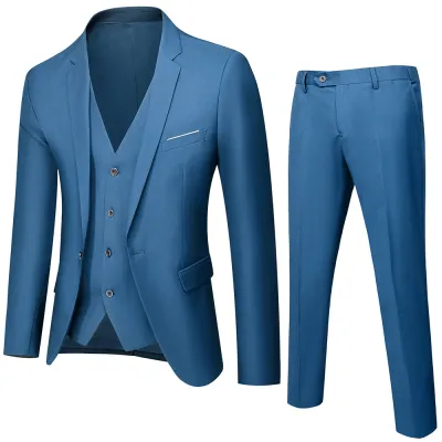 Men Fashion Slim Fit Solid Plus Size Three-Piece Wedding Suit Set